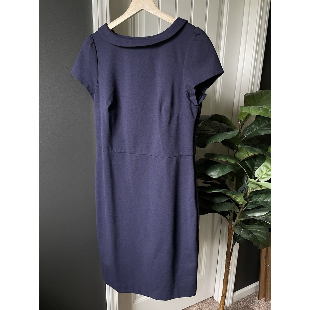 Boden Audrey Sheath Dress Navy Blue Portrait Collar Cap Sleeve Lined UK 14 US 10
